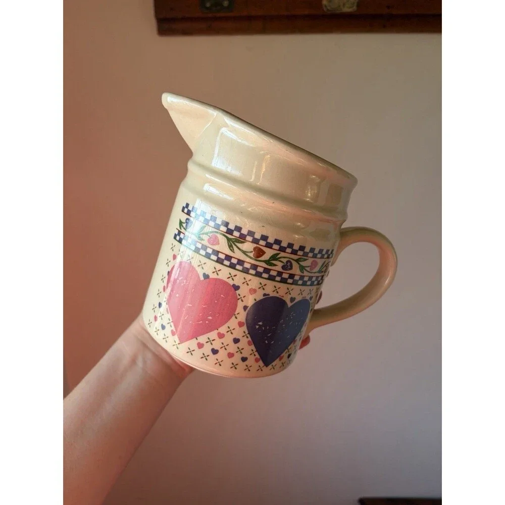 Heart's Delight Collection Ceramic Hearts Pitcher, Glossy Decorative Handle
